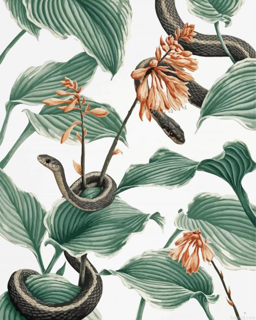 Black Snakes In Hosta Plant Art Painting By Numberss.png