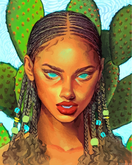 Black Woman And Cactus Painting By Numberss.png