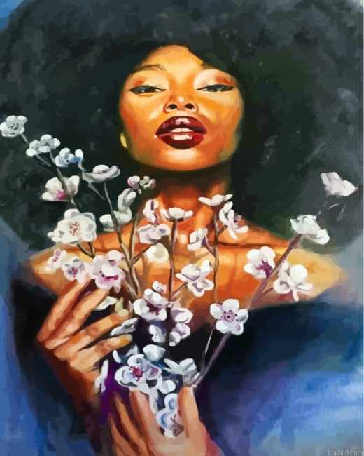 Black Woman And Flowers Painting By Numberss.png