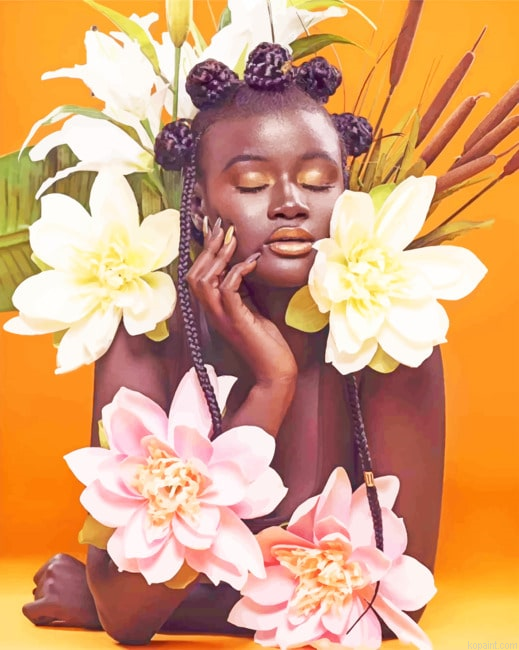 Black Woman Flowers Paint By Numbers
