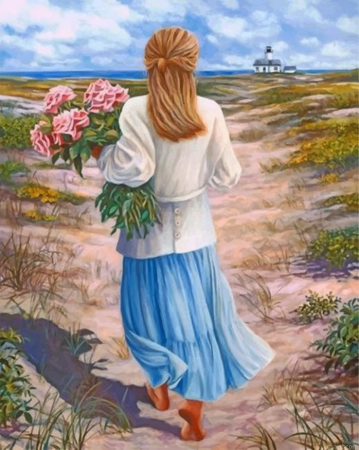 Blond Woman Holding Flowers Painting By Numberss.png