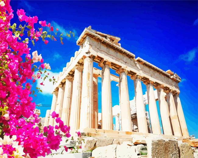 Blossoms Parthenon Greece Painting By Numberss.png