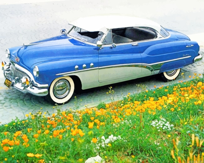 Blue And White Classic Car New Painting By Numberss.png