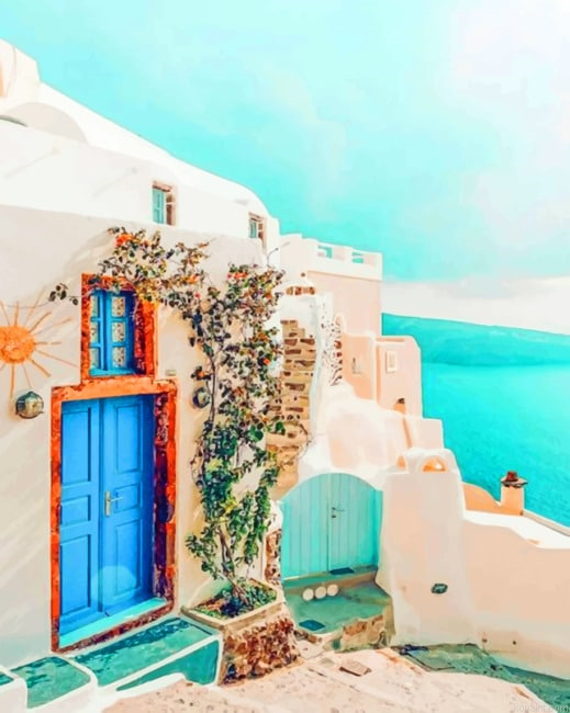 Blue And White House Santorini New Painting By Numberss.png