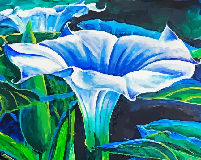 Blue And White Moonflower Art Painting By Numberss.png