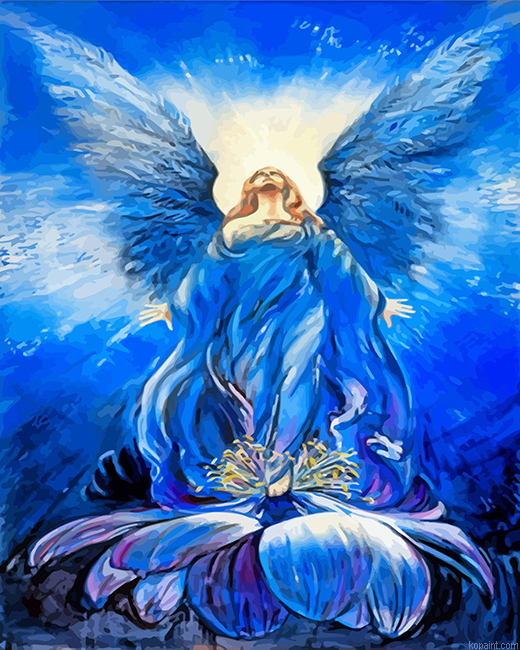 Blue Angel Of Love In A Lotus Flower Paint By Numbers