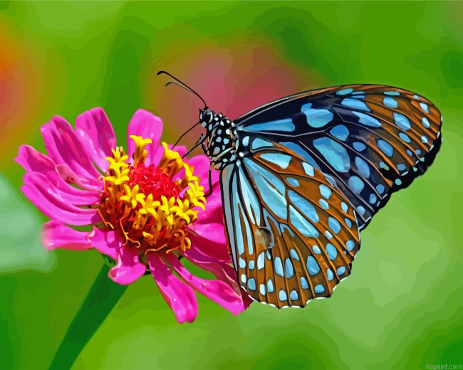 Blue Butterfly On Flower Painting By Numberss.png