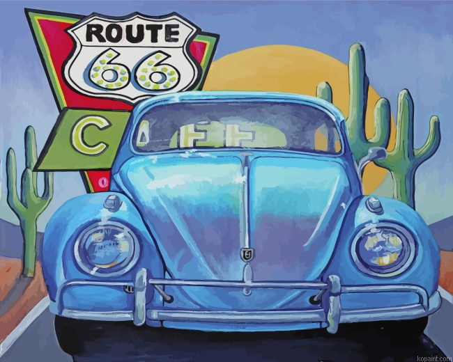 Blue Car On Route 66 Painting By Numberss.png