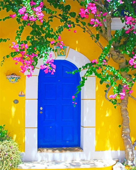Blue Door With Flowers New Painting By Numberss.png