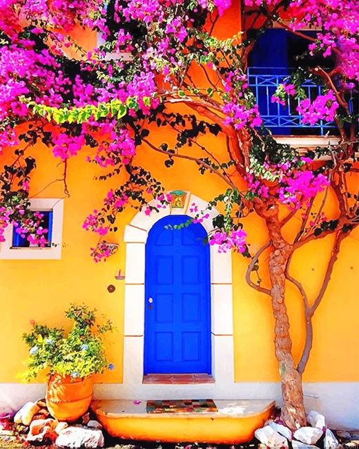 Blue Door of Greek House Paint By Numbers