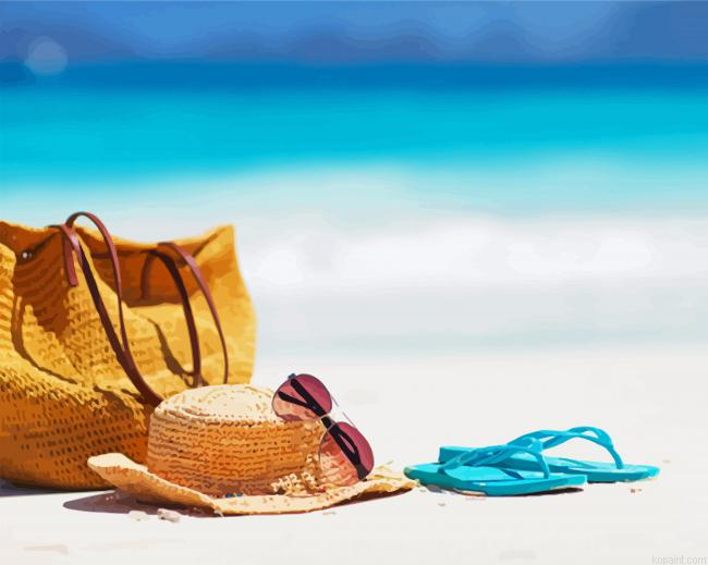 Blue Flip Flop And Sunhat Painting By Numberss.png
