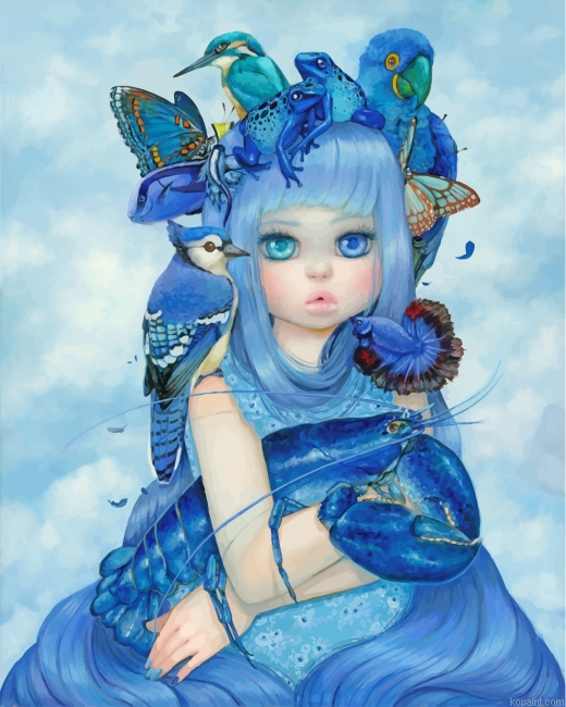 Blue Girl And Animals Painting By Numberss.png