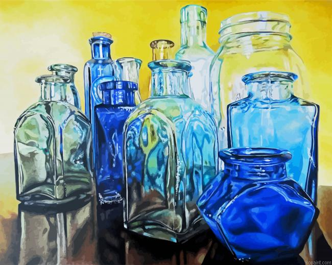 Blue Glass Bottles Painting By Numberss.png