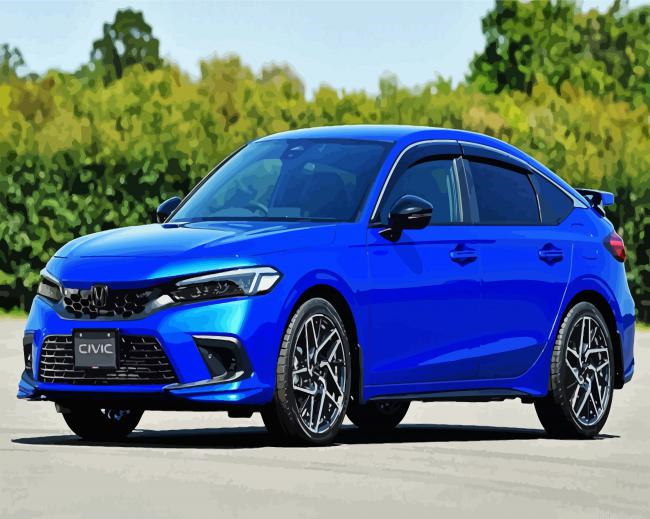 Blue Honda Civic Car Painting By Numberss.png