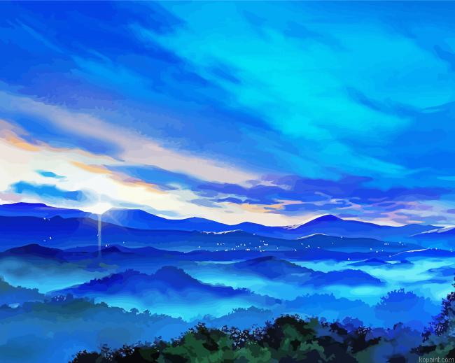 Blue Landscape Sunset Paint By Numbers