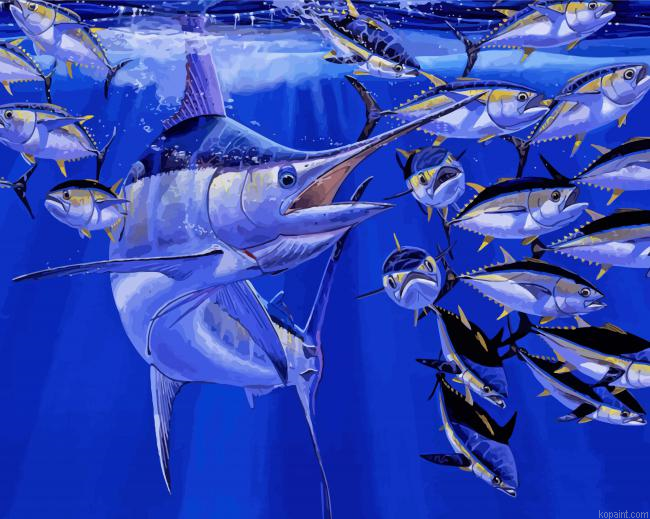 Blue Marlin Fish Underwater Painting By Numberss.png