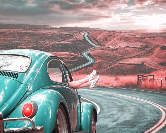 Blue Old Car Road New Painting By Numberss.png
