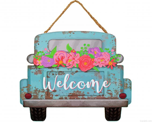 Blue Old Truck And Flowers Painting By Numberss.png
