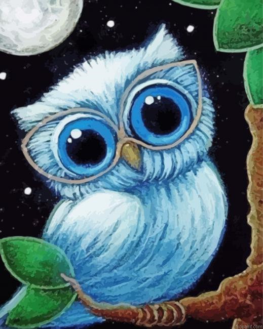 Blue Owl With Glasses Painting By Numberss.png