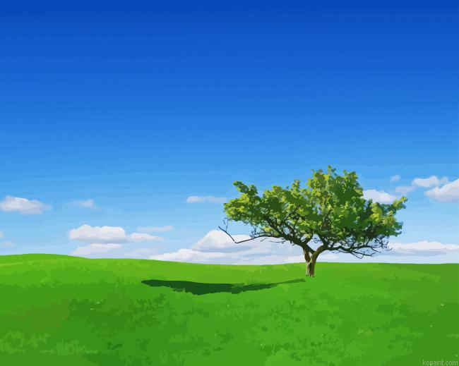 Blue Sky With Green Trees In Grass Paint By Numbers
