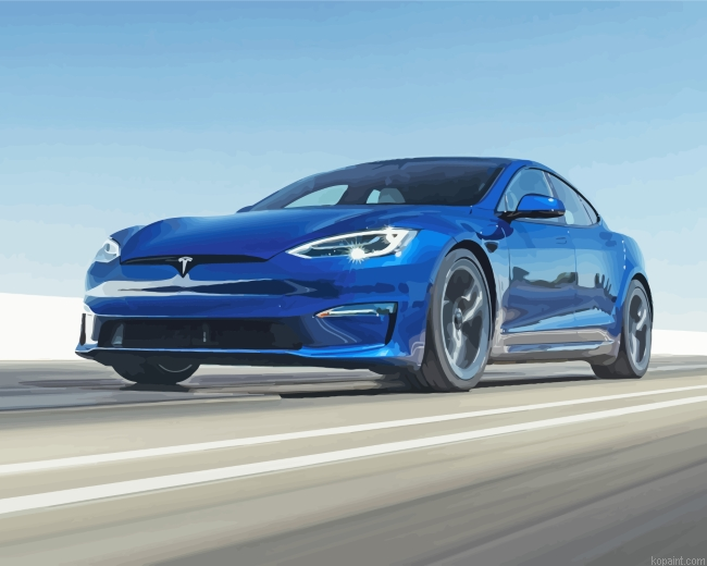 Blue Tesla Car Painting By Numberss.png