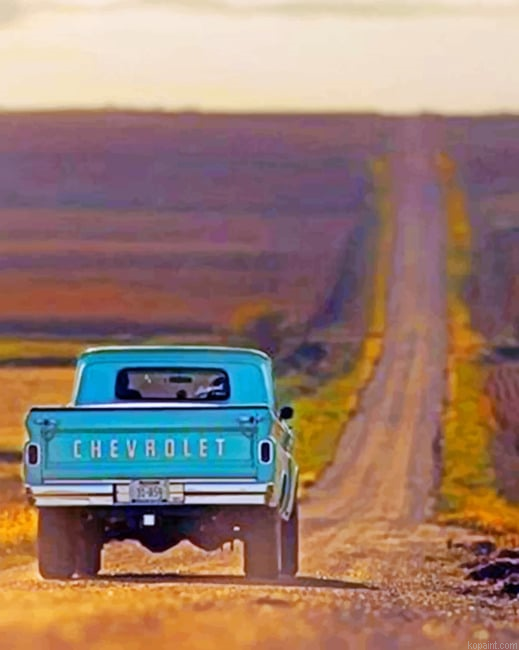 Blue Truck On A Road Cars Painting By Numberss.png