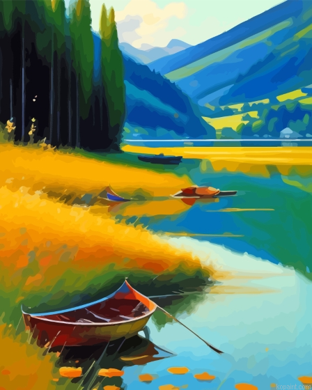 Boat By The Lake Art Painting By Numberss.png