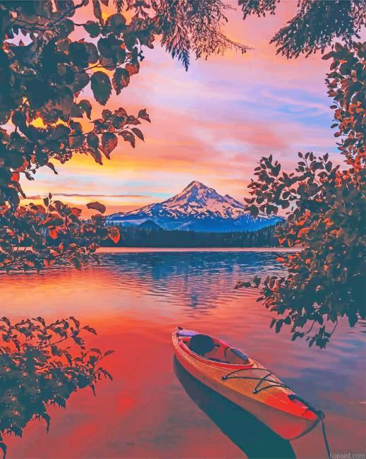 Boat On Lake Sunset New Painting By Numberss.png