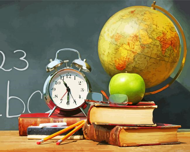 Books And Clock Painting By Numberss.png