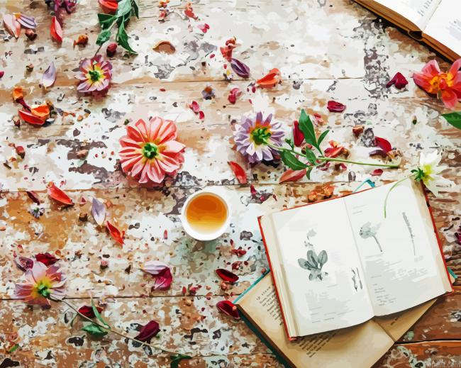 Books And Flowers Painting By Numberss.png
