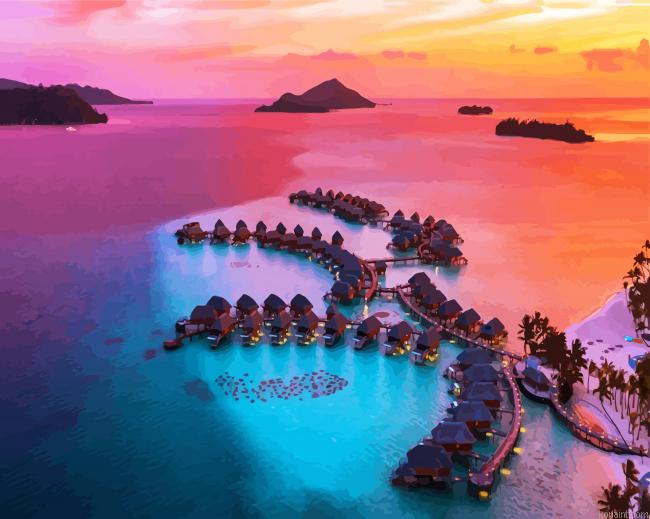 Bora Bora Island At Sunset Painting By Numberss.png