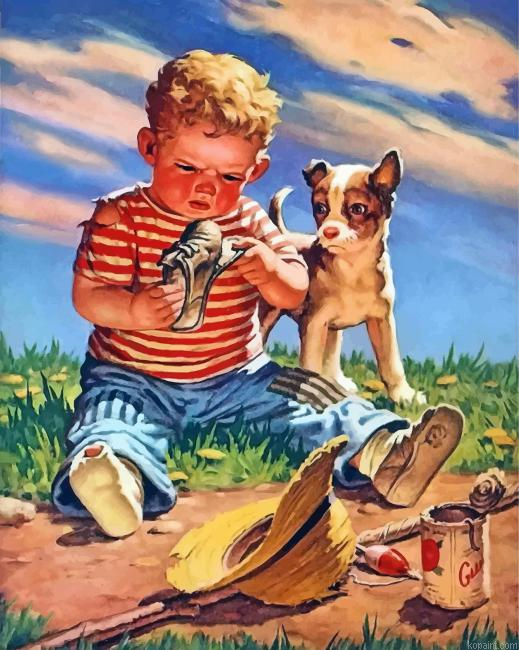 Boy And Dog Painting By Numberss.png