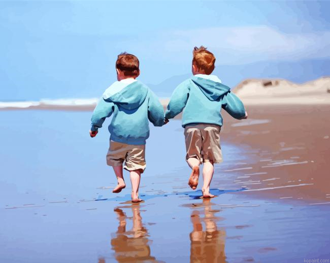 Boy Children On Beach Painting By Numberss.png