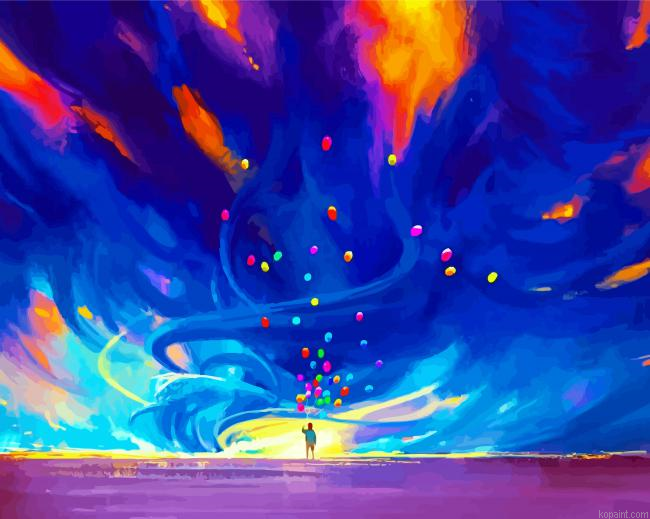 Boy Holding Ballons By The Tornado Painting By Numberss.png