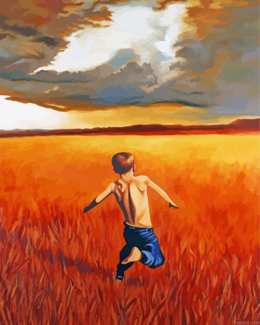 Boy Running Through Field Art Painting By Numberss.png