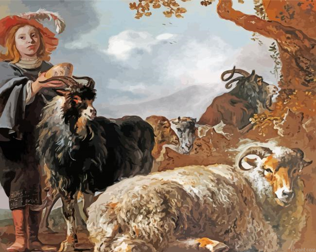 Boy With Goat And Sheep Painting By Numberss.png