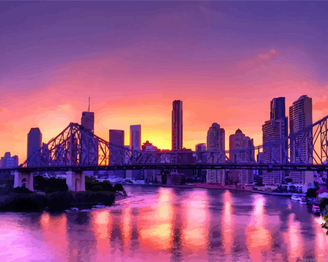 Brisbane Skylines During Sunset Paint By Numbers.png