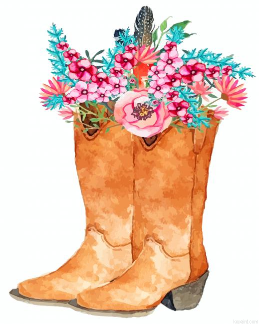 Brown Boot And Flowers Painting By Numberss.png