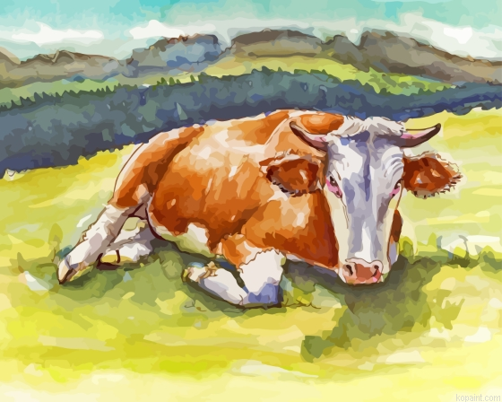 Brown Cow In The Field Painting By Numberss.png