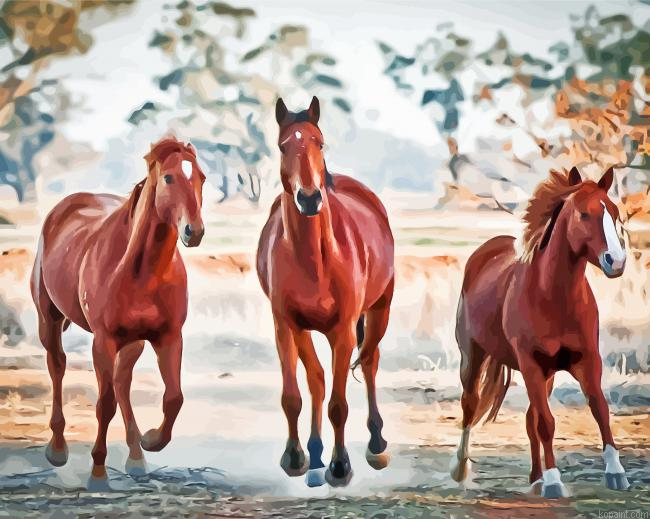 Brown Galloping Horses Painting By Numberss.png