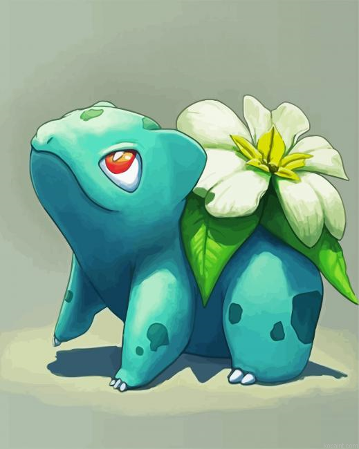 Bulbasaur And White Flower Painting By Numberss.png