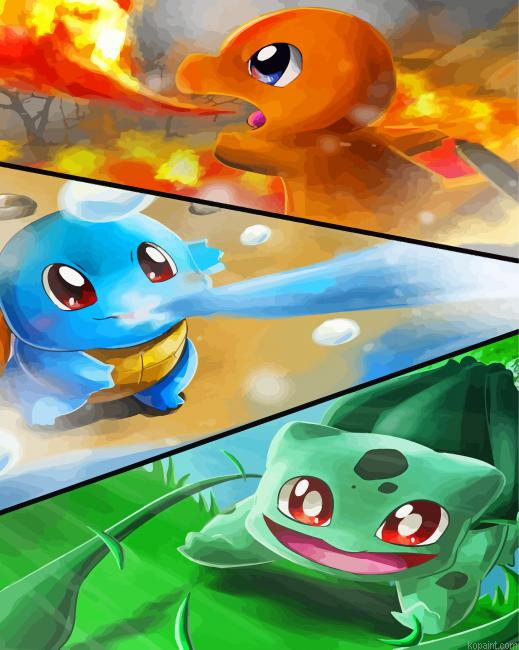 Bulbasaur Charmander And Squirtle Painting By Numberss.png