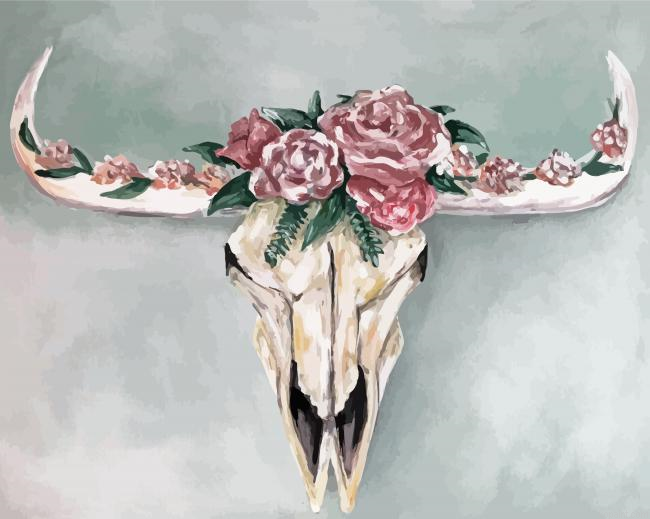Bull Skull And Flowers Paint By Numbers