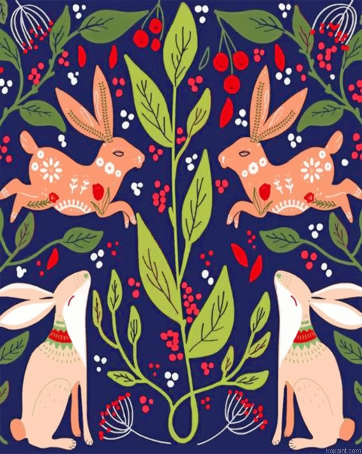 Bunny Folk Art Animals Painting By Numberss.png
