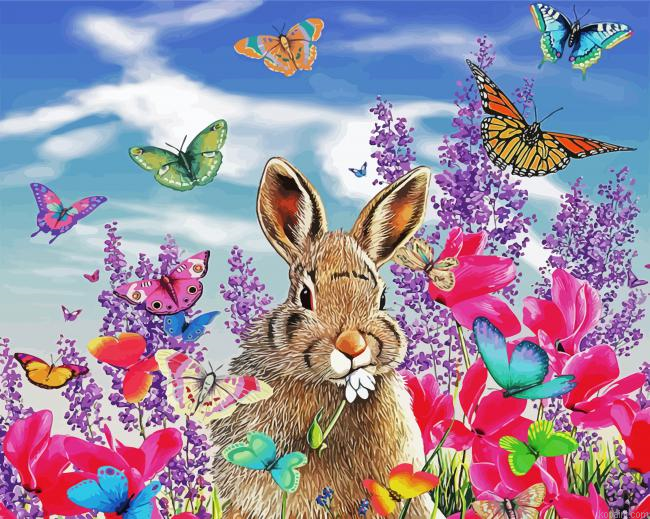 Bunny Rabbit And Butterflies Paint By Numbers.png