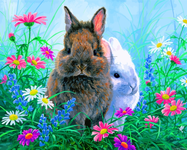 Bunny Rabbits In Garden Painting By Numberss.png