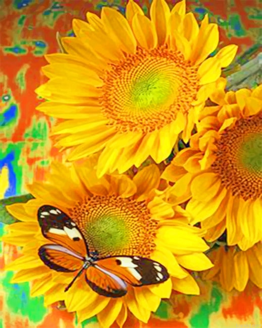 Butterfly On A Sunflower Flowers Painting By Numberss.png