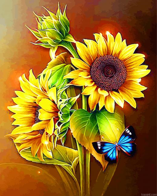 Butterfly On Sunflowers Painting By Numberss.png