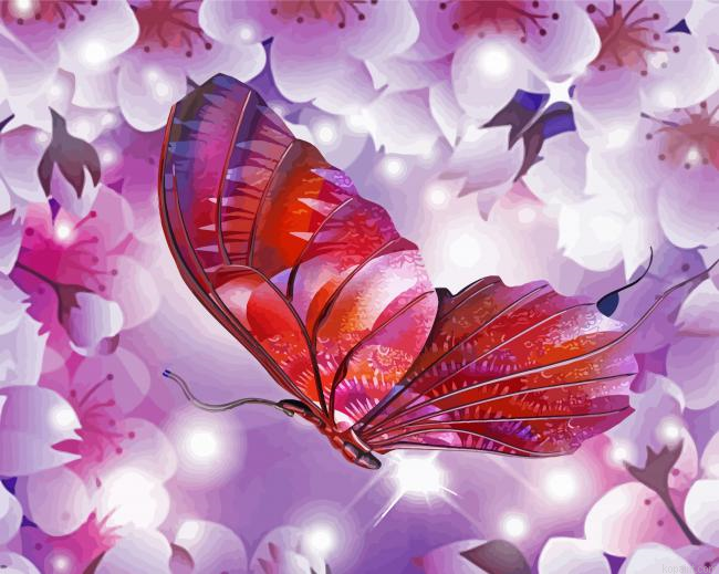 Butterfly With Tulipps Flower Paint By Numbers