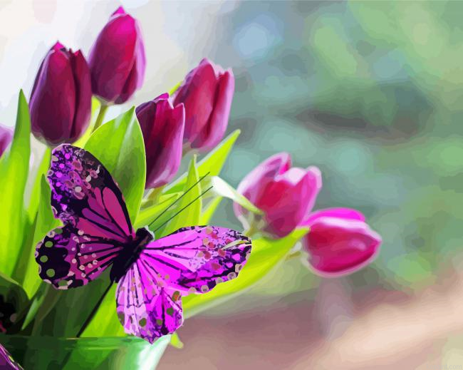 Butterfly With Tulips Painting By Numberss.png